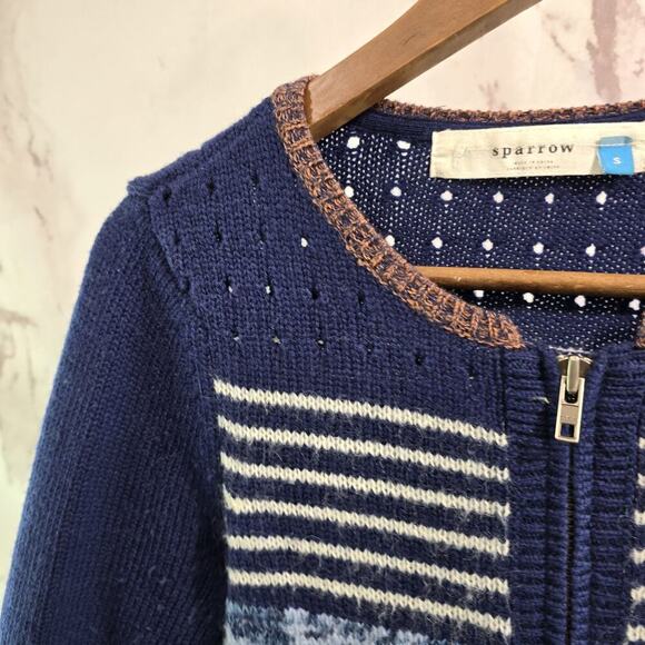 Sparrow Sweater Women Small Blue Arras Cardigan Zip Lambswool Mohair - Picture 2 of 11